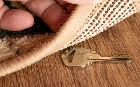 Spare key hidden under a doormat
